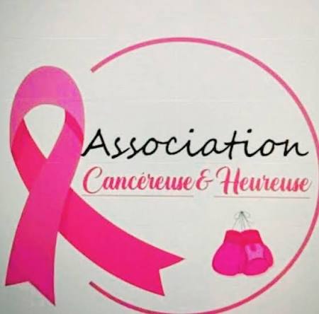 Logo de l’association Cancéreuse et Heureuse : ruban rose et gants de boxe.